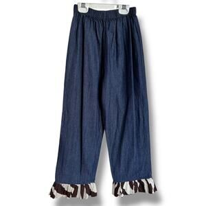 Beehave Girls Pants Size 8 Blue Chambray Zebra Print Ruffle Boutique